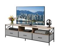 Relaxdays Mueble bajo TV Greige-Negro con cajones de Tela, 50x170x40 cm | MDF y metal, almacenamiento multimedia