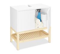 Relaxdays Mueble baño bajo lavabo con balda blanco,marrón claro