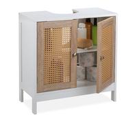 Relaxdays Mueble de baño bajo lavabo puertas ratán blanco,marrón claro
