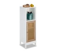 Relaxdays Mueble de baño blanco puerta de ratán blanco,marrón claro