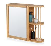 Relaxdays Mueble de Baño con Espejo de Bambú, 2 Compartimentos Semiabiertos, 53 x 62 x 20 cm, Armario Colgante, Natural