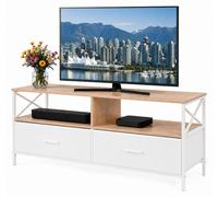 Relaxdays Mueble TV bajo con cajones de Tela, Blanco | MDF y metal, efecto madera, almacenamiento multimedia, 50x120x40 cm