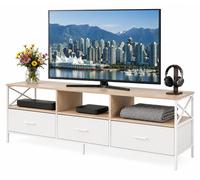 Relaxdays Mueble bajo TV Blanco con cajones de Tela, 50 x 170 x 40 cm