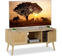 Relaxdays, mueble de TV con diseño de ratán, mesa de televisión para televisores de hasta 43 pulgadas, aspecto de madera, dimensiones: 45,5 x 100 x 40 cm, mueble para TV, color natural