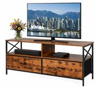 Relaxdays, mueble de TV, dimensiones: 50 x 120 x 40 cm, 2 cajones y estantes, MDF, metal, tela, mesa de televisión, color marrón/