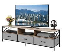 Relaxdays Mueble bajo TV Greige-Negro con cajones de Tela, 50x170x40 cm | MDF y metal, almacenamiento multimedia