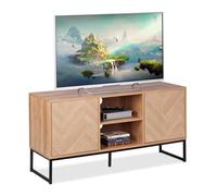 Relaxdays Mueble de TV Diseño Retro, Mesa Tele, Estilo Madera, Metal, 4 Compartimentos, 60x120x38 cm, Marrón Claro/Negro