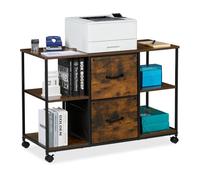 Relaxdays Mueble impresora 2 cajones y ruedas marrón,negro