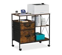 Relaxdays Mueble impresora 2 cajones y ruedas marrón,negro