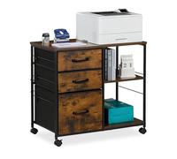 Relaxdays Mueble impresora 3 cajones y ruedas marrón,negro