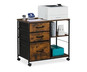 Relaxdays Mueble Impresora, Cajonera Oficina con Ruedas, 3 Cajones, Archivador Colgante, 68 x 75 x 40 cm, Marrón y Negro