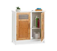 Relaxdays Mueble lavabo con puertas de bambú blanco,marrón claro