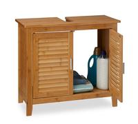 Relaxdays Mueble lavabo de bambú LAMELL marrón claro