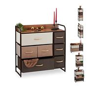 Relaxdays Mueble Modular, 7 Cajones deslizantes, Balda, Cestas Plegables, Cómoda de Tela, 79 x 80 x 31,5 cm, Marrón, c