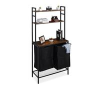 Relaxdays Mueble para Ropa Sucia, 2 Cestos Extraíbles, Estantería Colada 162x80x34 cm, Diseño Industrial, Negro y Marrón