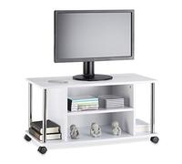 Relaxdays Mueble para TV con Ruedas, Madera-Acero Inoxidable, Blanco, 41.5 x 80 x 40 cm