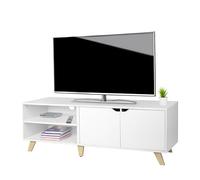 Relaxdays Mueble TV, 6 Compartimentos, para TV hasta 60", 50×140×40 cm, con pasacables, Blanco