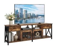 Relaxdays Mueble TV 60 x 180 x 40 cm, 2 cajones, marrón/Negro | 4 compartimentos, estilo industrial