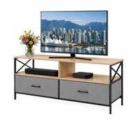 Relaxdays Mueble TV bajo con cajones de Tela, MDF y Metal, Greige/Negro | almacenaje multimedia, 50 x 120 x 40 cm