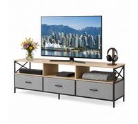 Relaxdays Mueble TV bajo con cajones, MDF, Metal y Tela, Greige y Negro | almacenaje cables y accesorios, 50x147x40cm