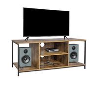 Relaxdays Mueble TV bajo Estilo Industrial con 4 estantes Abiertos, pasacables, para Pantallas hasta 55", marrón/Negro,