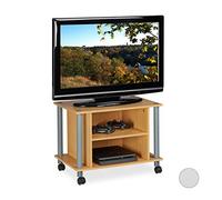 Relaxdays Mueble TV con ruedas y 2 compartimentos marrón claro,gris