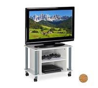 Relaxdays Mueble TV con ruedas y 2 compartimentos blanco,gris