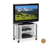 Relaxdays Mueble TV con ruedas y 2 compartimentos blanco,gris
