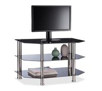 Relaxdays Mueble TV de cristal negro negro,plata