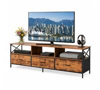 Relaxdays Mueble TV Negro Industrial con cajones, MDF y Metal, 50x147x40 cm | almacenaje multimedia