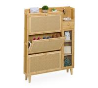 Relaxdays Mueble Zapatero, 5 Compartimentos, Armario Calzado Bambú, 127x95x19 cm, 9 Pares, 3 Solapas, Estrecho, Natural