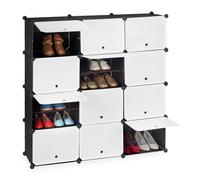 Relaxdays Mueble zapatero blanco negro 24 cajones blanco,negro