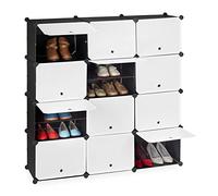 Relaxdays Mueble zapatero blanco negro 24 cajones blanco,negro