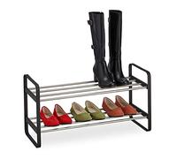 Relaxdays Mueble Zapatero Recibidor, 38x73,5x28 cm, Estantería Zapatos Apilable, 6 Pares, 2 Niveles, Negro y Plateado, Acero