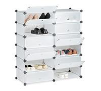 Relaxdays Mueble Zapatero XXL, Estantería Modular Zapatos de Plástico, 12 Cajones y Puertas, 108x94x37 cm, Transparente