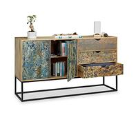 Relaxdays Native Home aparador estética de mármol, Cómoda de Madera de Mango, Aparador con cajones, HxLxP 90 x 160 x 45