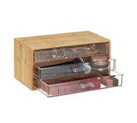 Relaxdays Neceser de maquillaje con tres cajones marrón claro,transparente