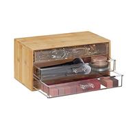 Relaxdays Neceser de Maquillaje, Tres cajones, Organizador de Mesa, Bambú, 15x30x17,5cm, 1 Ud., Marrón