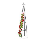 Relaxdays Obelisco Flores, 204 cm Altura, Soporte Plantas Trepadoras, de Metal, Torre para Rosales Vertical, Negro