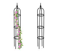 Relaxdays Obelisco Flores, Set 2, 100cm Altura, Soporte Plantas Trepadoras, de Metal, Torre para Rosales Vertical, Negro