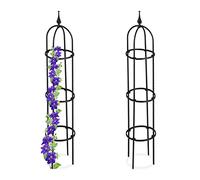 Relaxdays Obelisco Flores, Set 2, 100cm Altura, Soporte Plantas Trepadoras, de Metal, Torre para Rosales Vertical, Negro