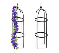 Relaxdays Obelisco Flores, Set 2, 85 cm Altura, Soporte Plantas Trepadoras, de Metal, Torre para Rosales Vertical, Negro