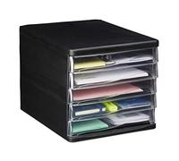 Relaxdays Organizador escritorio con 5 cajones negro,transparente