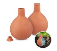 Relaxdays Ollas de Riego, 1,5 l, Pack de 2, Arcilla, Sistema Autoriego, Huerto e Invernadero, Regar Plantas, Terracota