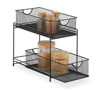 Relaxdays Organizador Armario Cocina, 2 Cestas Extraíbles, Estante de Metal, Baño, 32 x 19 x 35,5 cm, Negro