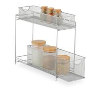 Relaxdays Organizador Armario Cocina, Estantes Extraíbles Deslizantes, 2 Cestas, Metal, 40 x 15 x 46 cm, Plateado