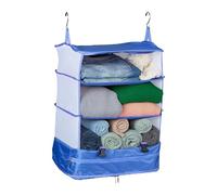Relaxdays Organizador Armario Colgante, 55 x 44 x 30 cm, Tela, Plegable, 4 Compartimentos, Almacenaje Portátil, Azul