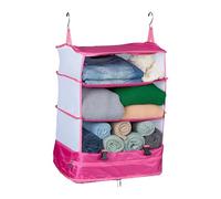 Relaxdays Organizador Armario Colgante, 55 x 44 x 30 cm, Tela, Plegable, 4 Compartimentos, Almacenaje Portátil, Fucsia