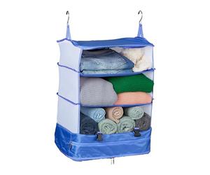 Relaxdays Organizador Armario Colgante, 55 x 44 x 30 cm, Tela, Plegable, 4 Compartimentos, Almacenaje Portátil, Azul