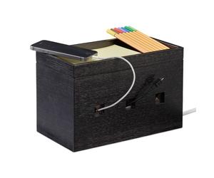 Relaxdays Organizador cables de bambú negro negro